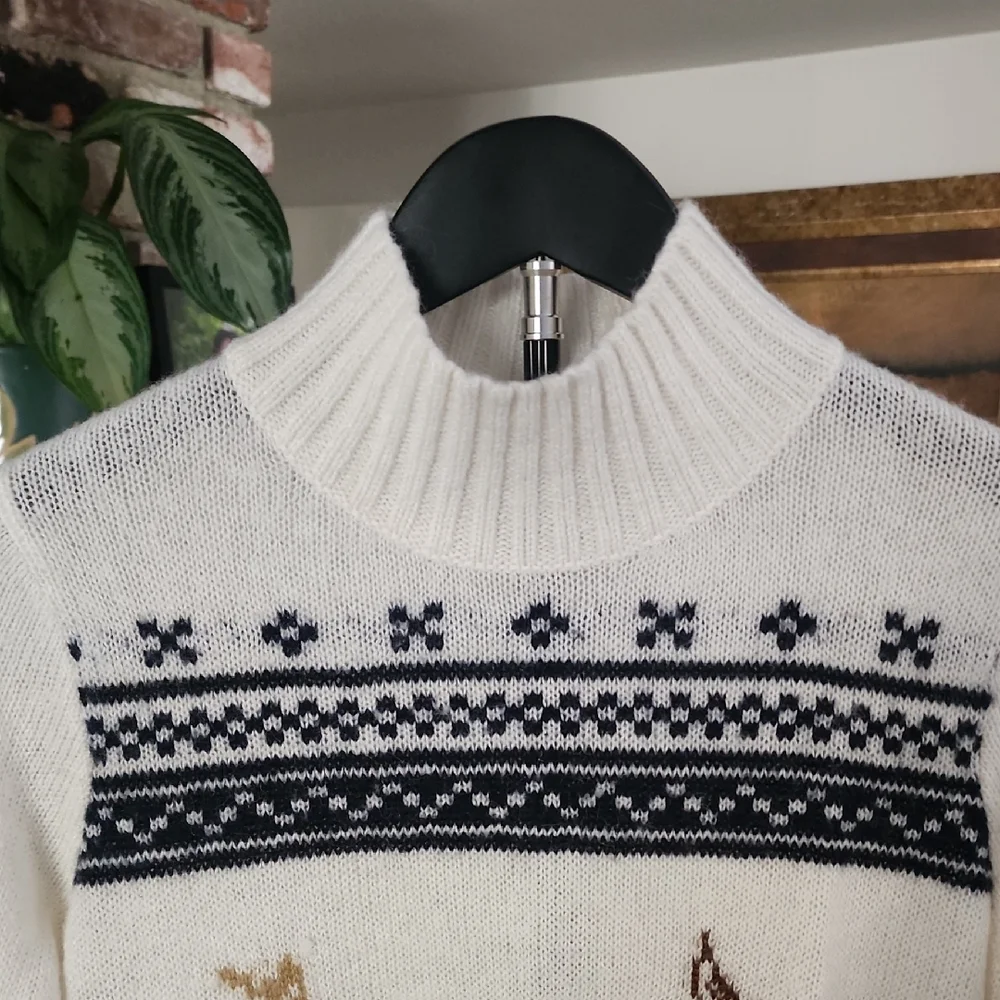 Eddie Bauer Ski Sweater Womens M Cream Mock Neck Skier Nordic Apres Ski Winter - Picture 2 of 13